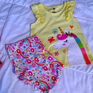 Yellow Unicorn Tank-top w Matching Floral Shorts